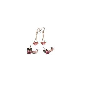 Vintage Zales Real Silver Diamond Pink Sapphire Studs Gold Heart Drop Earrings